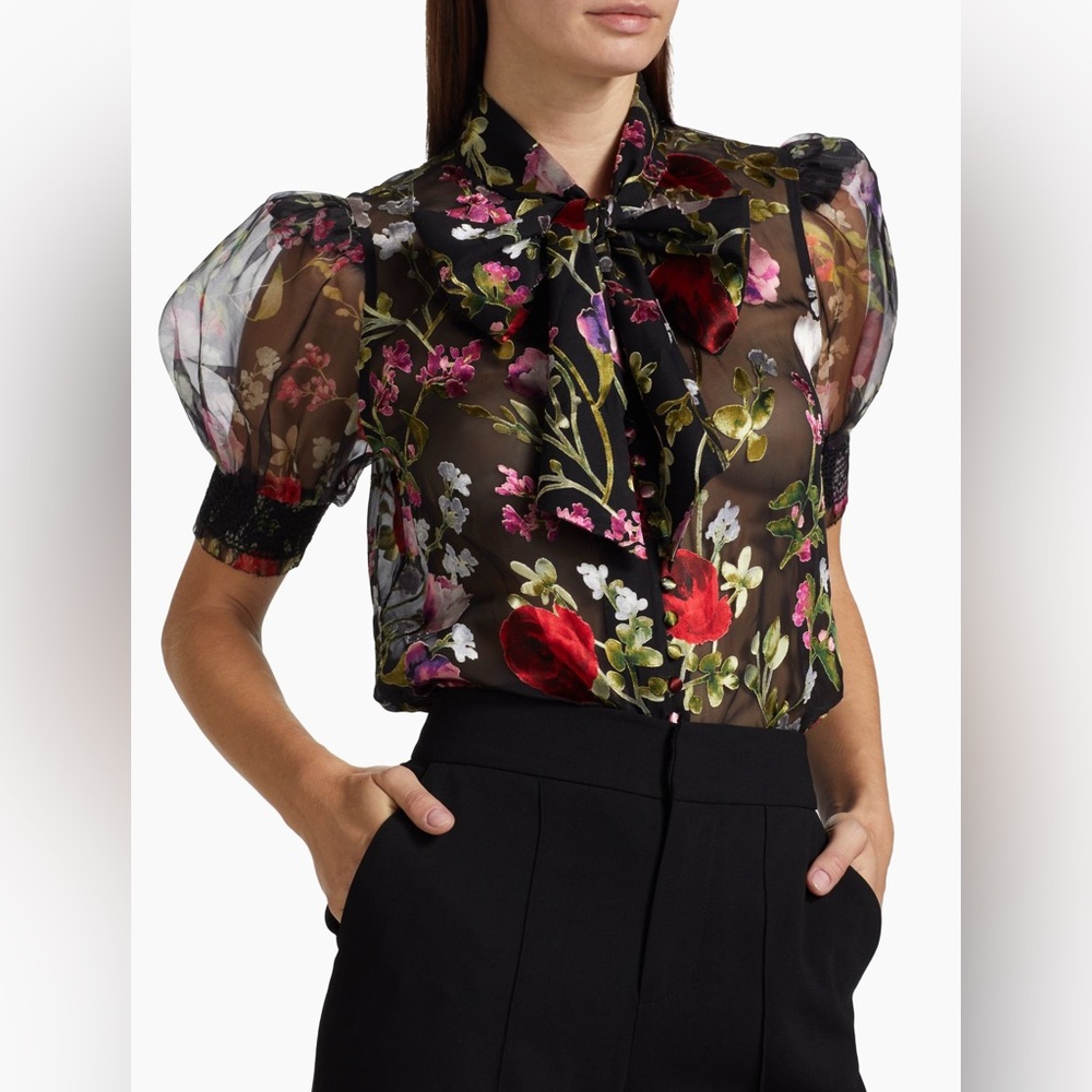 Alice + Olivia Brentley Floral Ruffled Tieneck Blouse - Picture 5 of 8